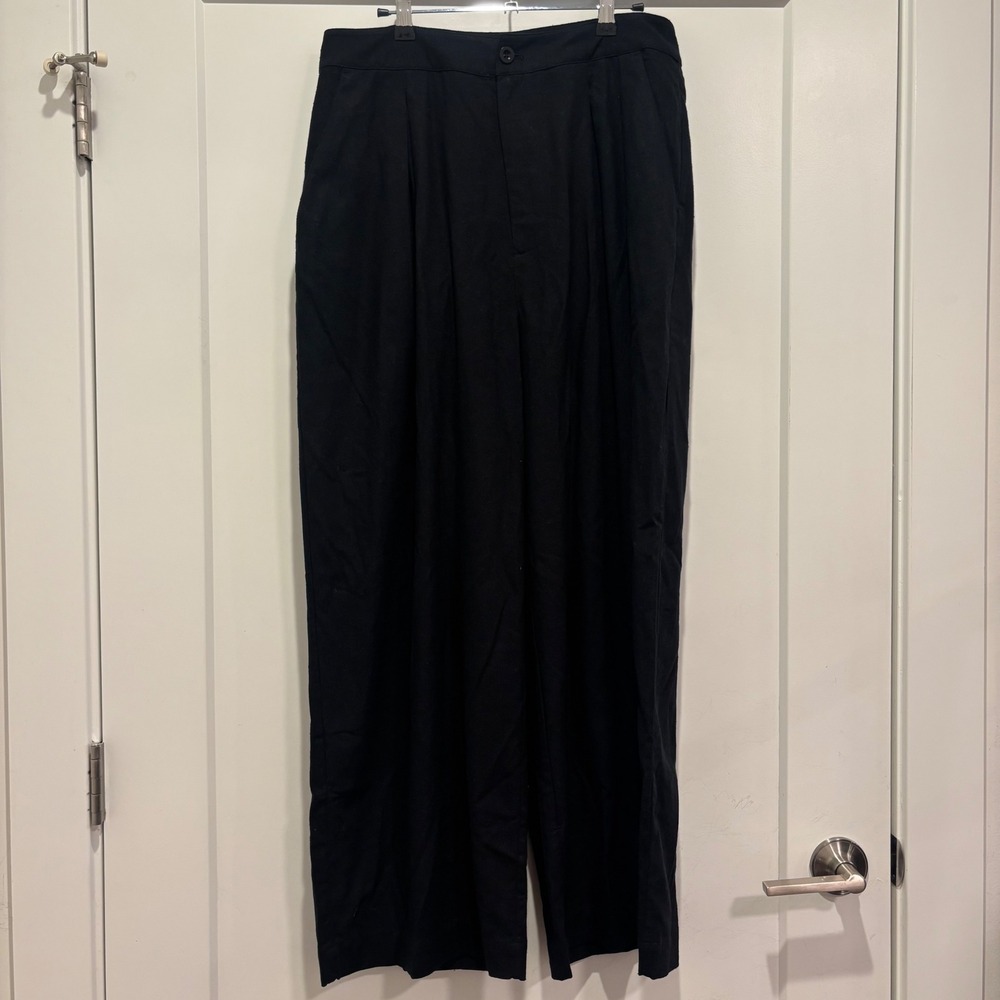 Jenni Kayne Black Pleated Wide Leg Trousers High Waist Pants Size 12